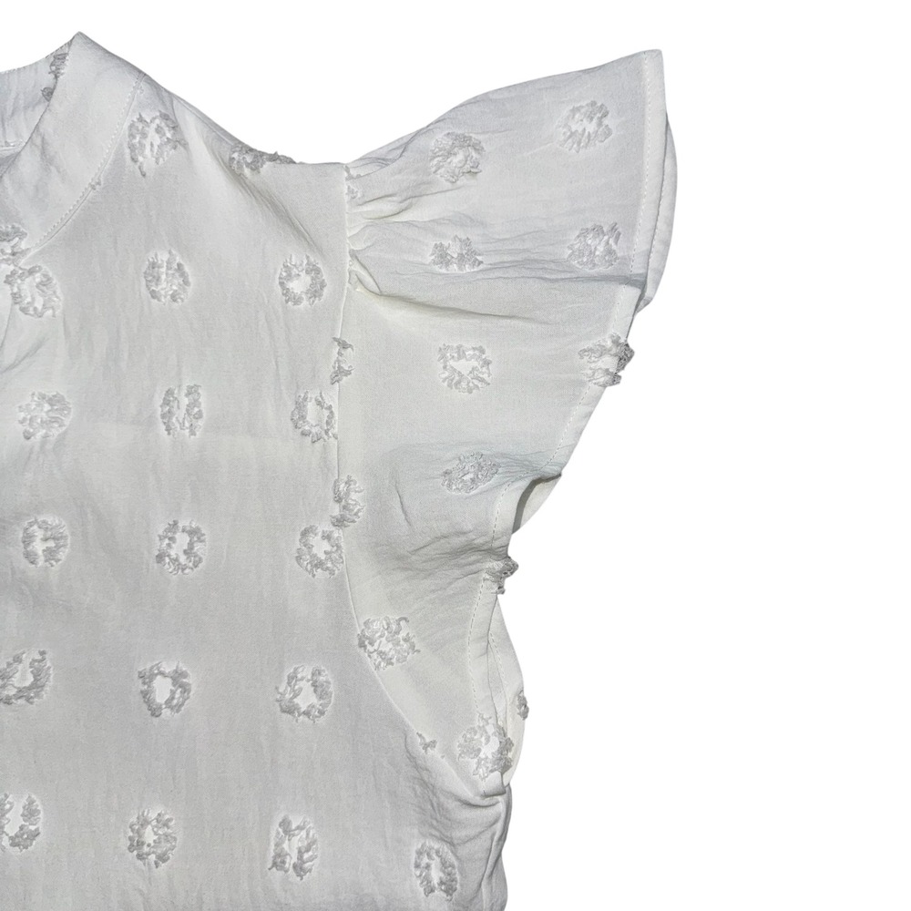 Blooming Jelly White Swiss Dot Flutter Sleeve‎ Split V-Neck Blouse Top Large - Picture 7 of 10